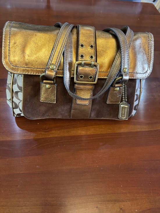 Coach Handbags - Coach Limited Edition Suede & Metallic Gold Leather Handbag
Creed K040-1498